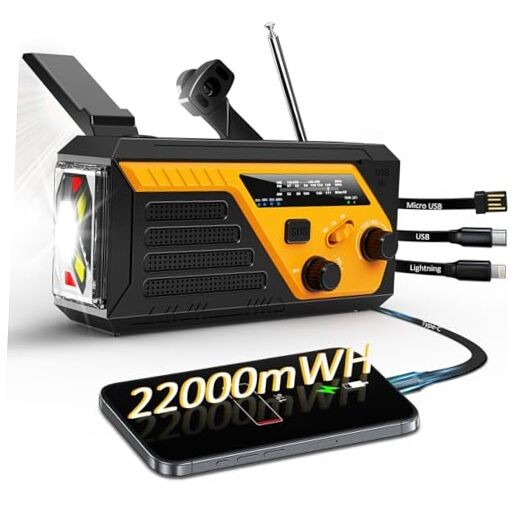 Emergency Radio with 4 Charging Cables, 22000mWh AM FM NOAA Weather Radio,
