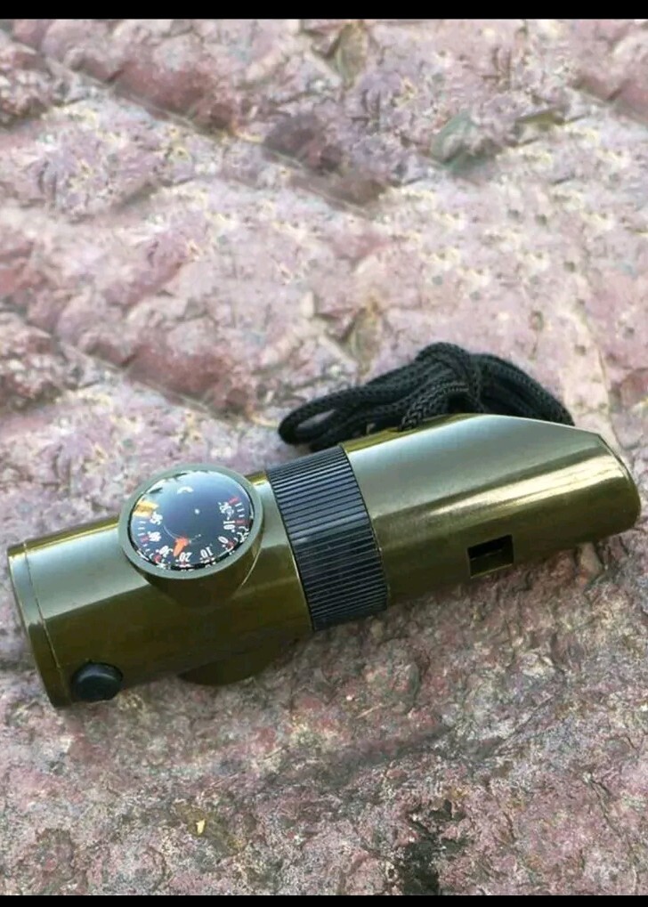 7in1 Multifunction Compass Camping Torch Thermometer Whistle Survival