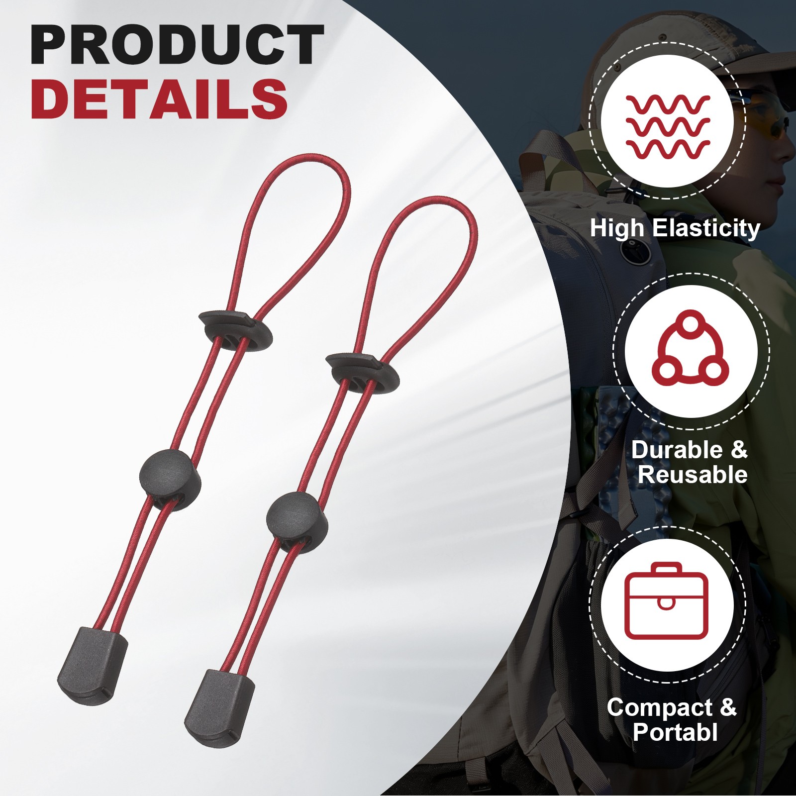 Climbing Stick Holder, Backpack Hiking Pole Ropes 8 Inch & 2 Pcs & Red