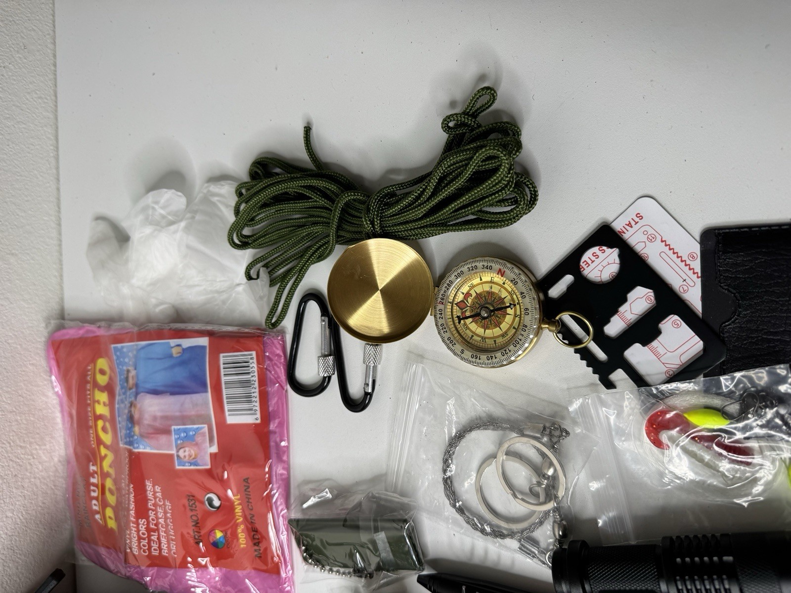 Emergency Survival Kit Bag Multi Tool Set First Aid Poncho Compass Bundle