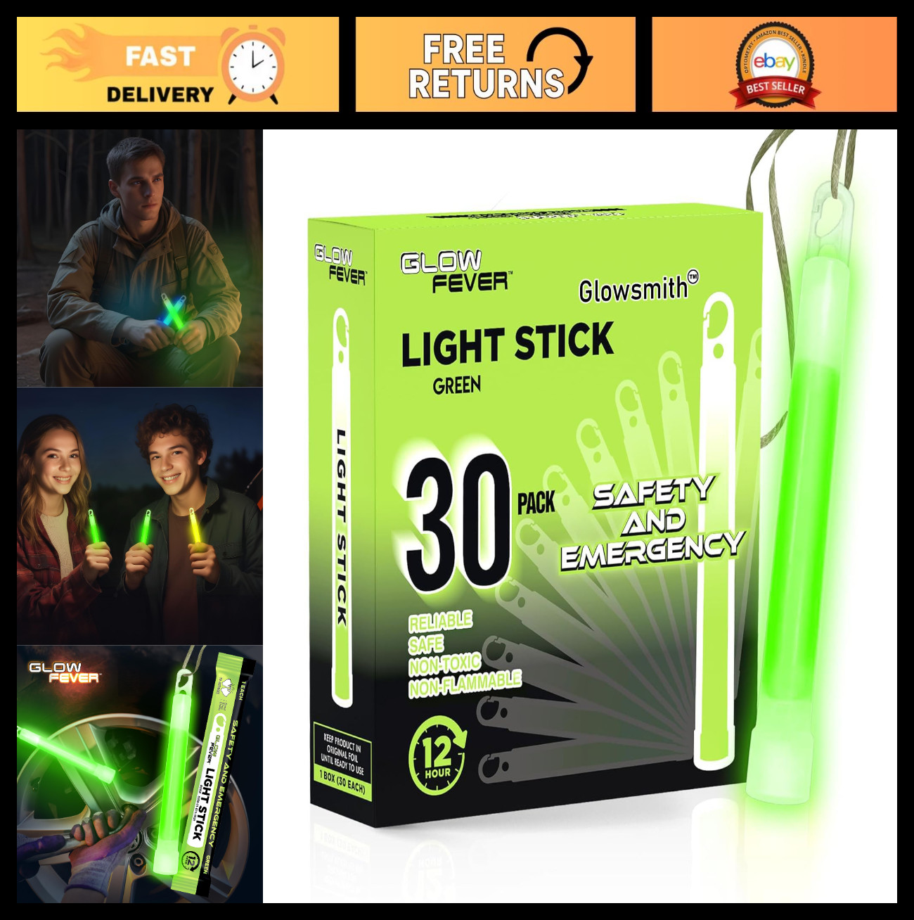 30pcs Military Grade Glow Sticks – 6” Ultra Bright Lightsticks for Camping, Hik