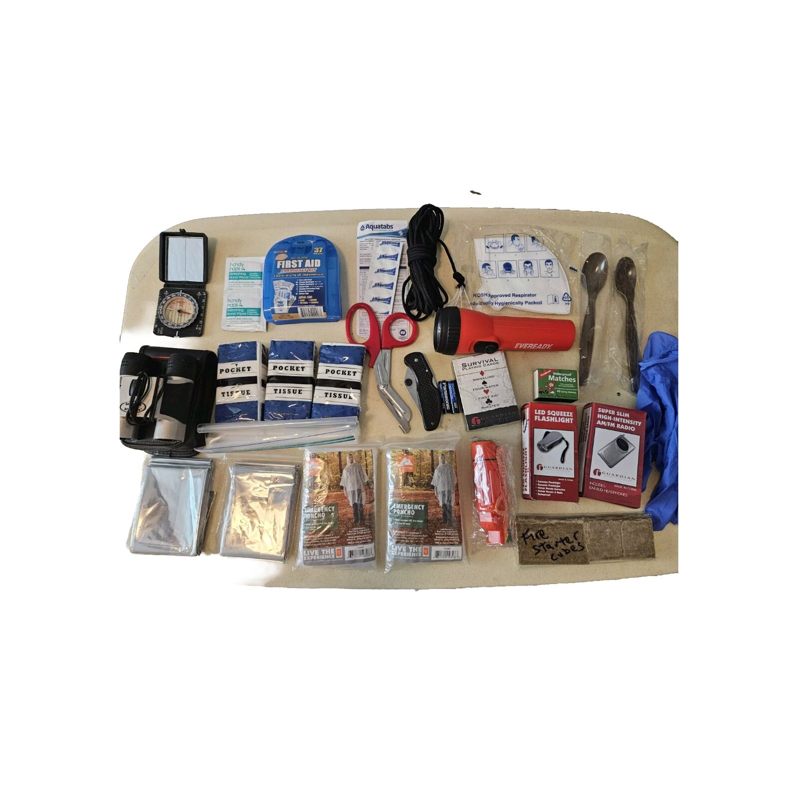 Survival Backpack Kit Complete With Survival Equip First Aid Poncho Compass Etc.