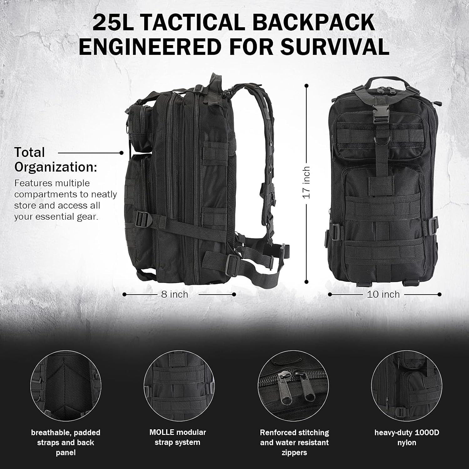 258Pc Survival Kit 25L Tactical Backpack First Aid Emergency Camping Gear Set