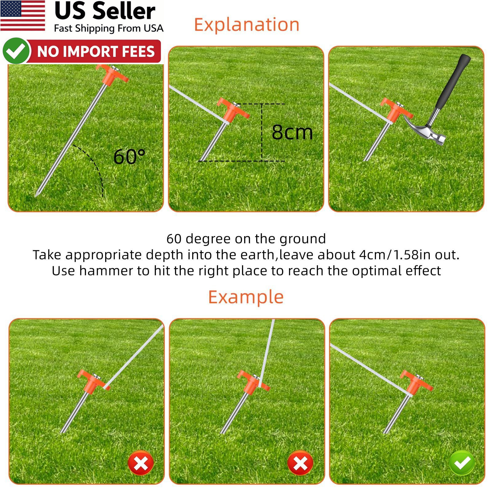10Pcs Tent Stakes Heavy Duty 7″ Rust-Proof Metal Camping Pegs Orange FROM USA