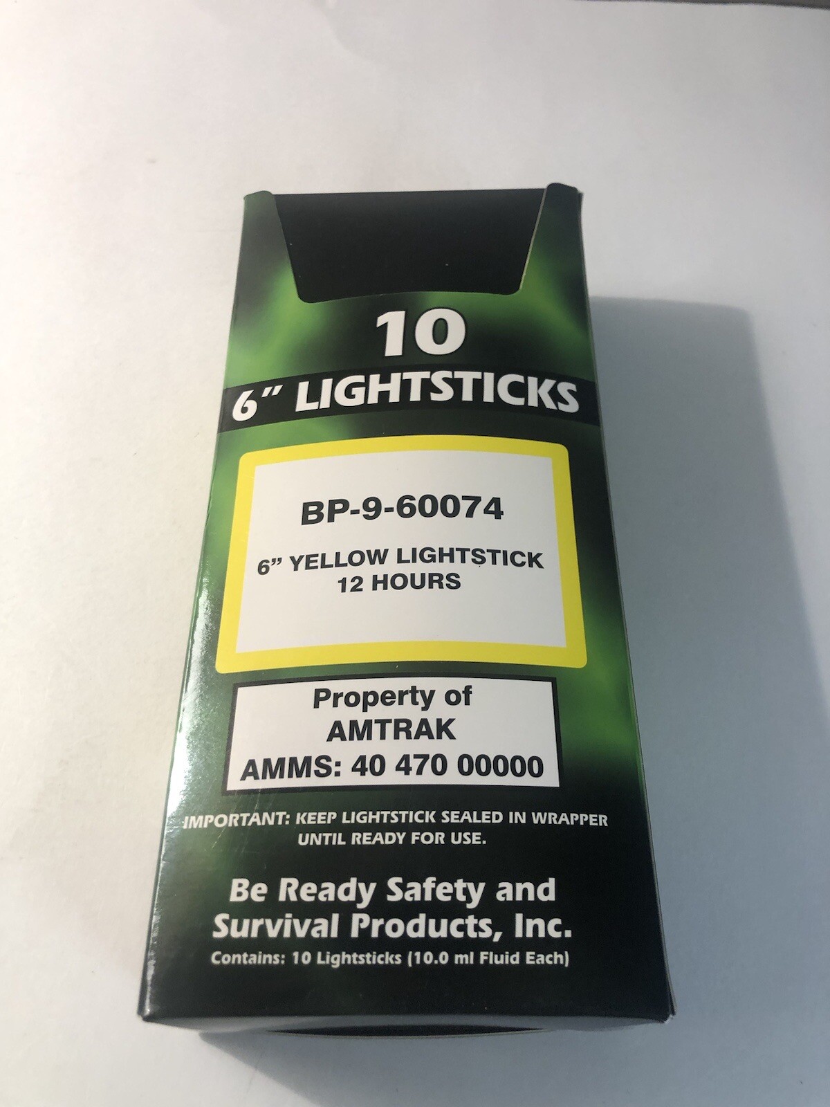 6″ Yellow Lightsticks (Pack of 10), BP-9-60074, 12 hours, Be Ready!