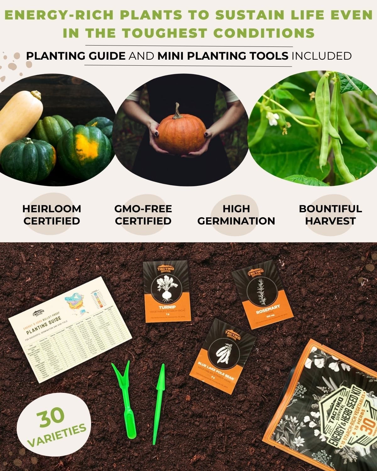 Ultimate Energy Seed Kit – 30 Calorie-Dense Veggies & Herbs – Non-GMO Heirloom S