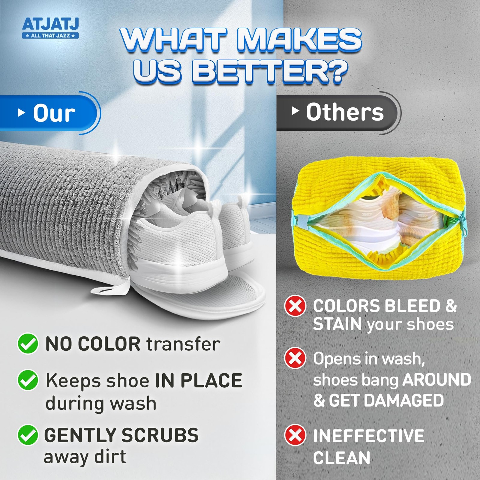 2-Pack Shoe Washing Machine Bag, 360° Deep 15 x 6.5 x inches, gray