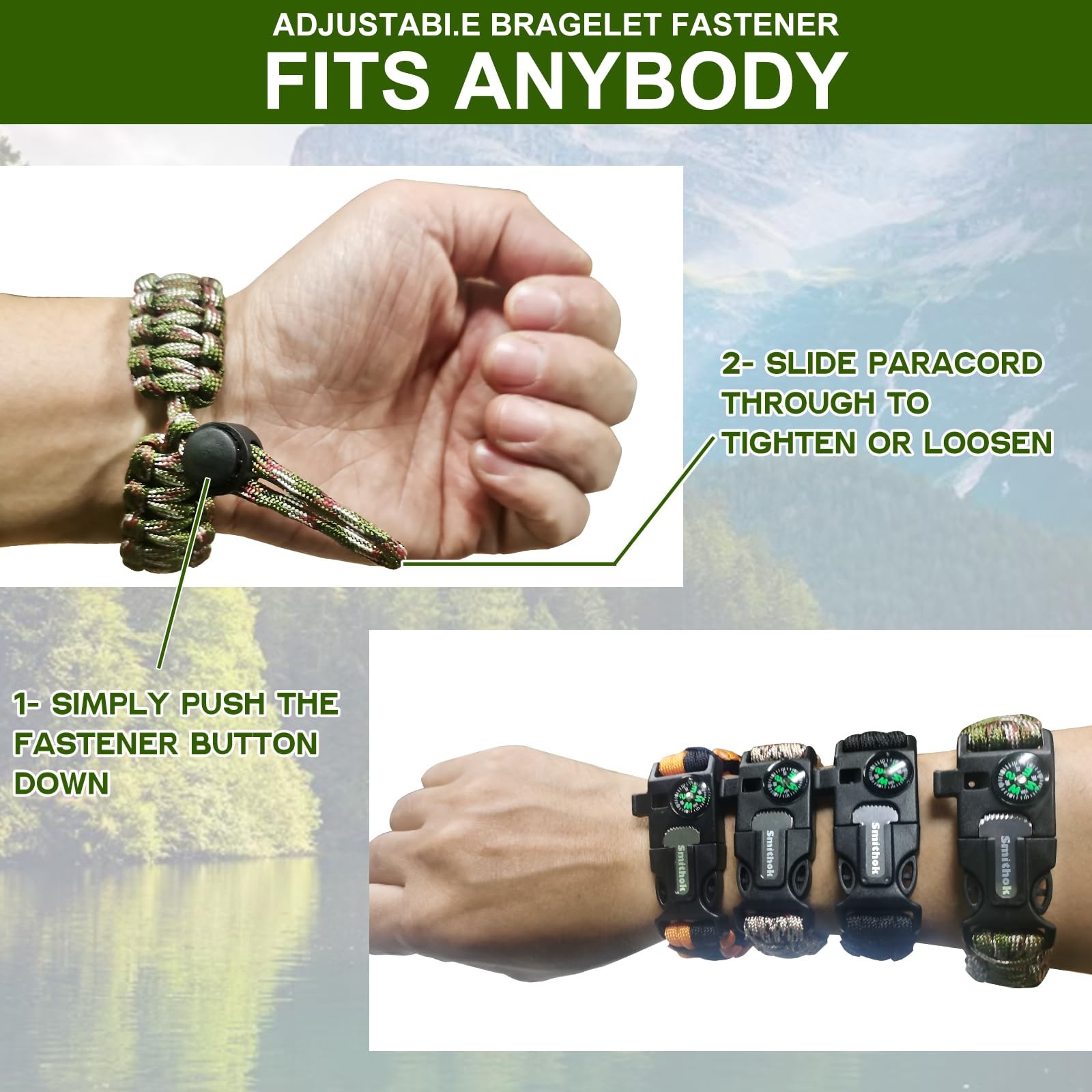 Smithok Paracord Survival [9 inches – 11.2 inches], Muti-color