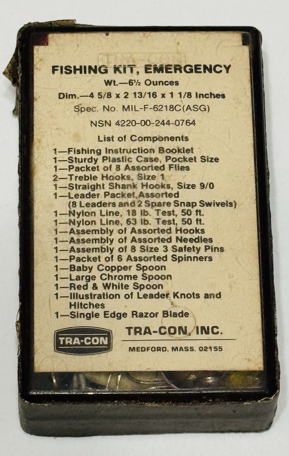 Vintage TRA-CON US Military Issue Emergency Fishing Kit FSCM 22835 (1303)O