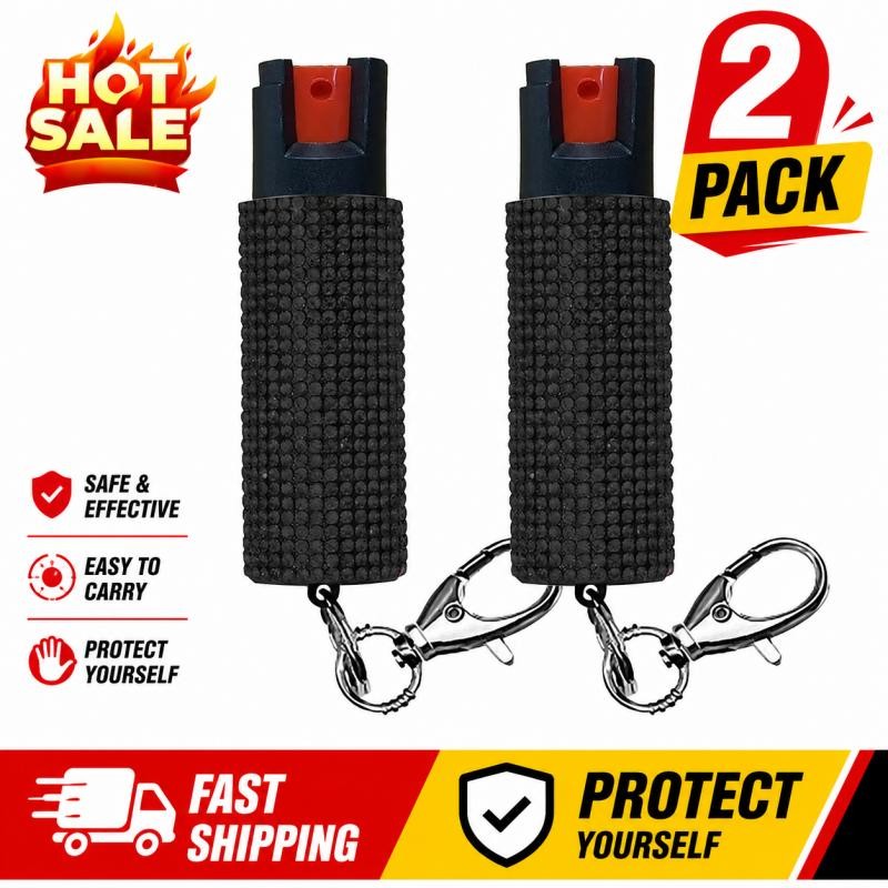 2 Pack Bling It On Key Ring Self Defense Pepper Spray Black Jeweled Cary Case