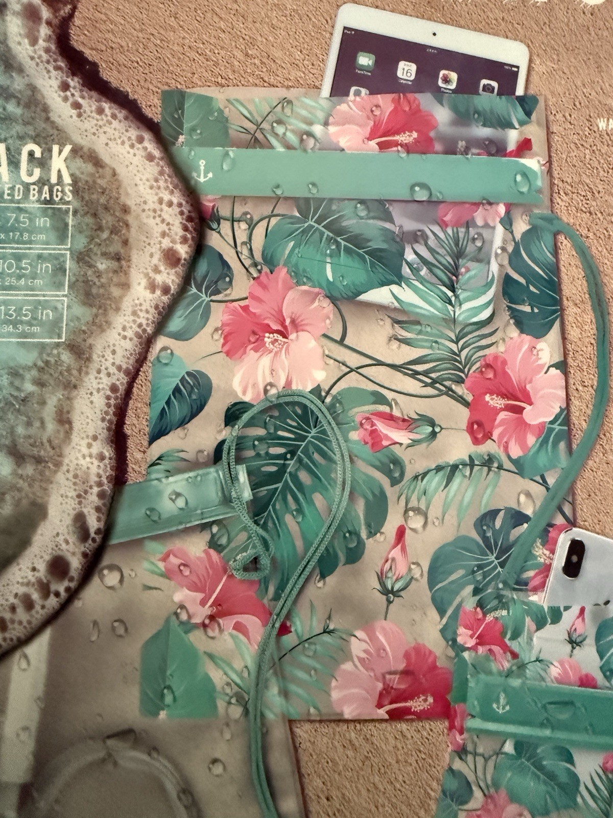 3Pc Water Resistant Bag Pouches Dry Phone Protection South Beach Hiking Floral