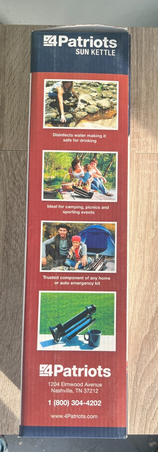 4 Patriots Sun Kettle Solar Water Heater 16.9 Oz – NEW, UNOPENED BOX!
