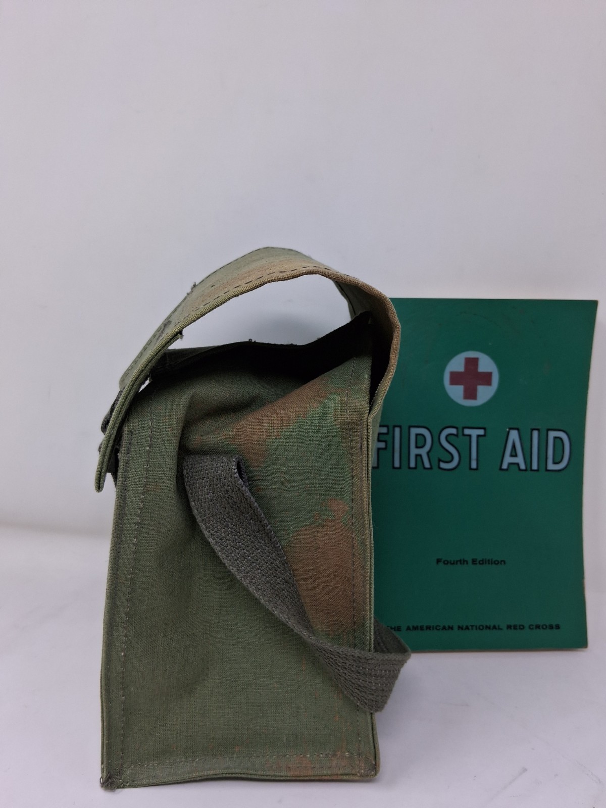 Vintage First Aid Kit Olive Drab Outdoor Jungle Survival Gear BAG + BOOK ONLY