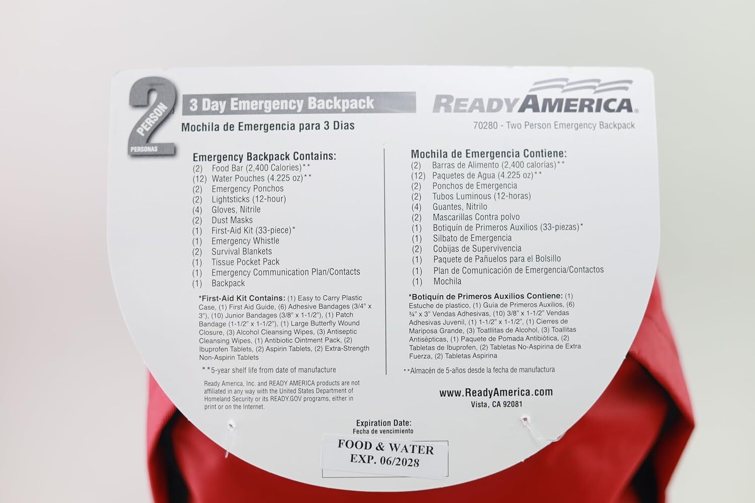 Ready America 70180 72 Hour Emergency Kit, 1-Person, 3-Day Backpack, Includes