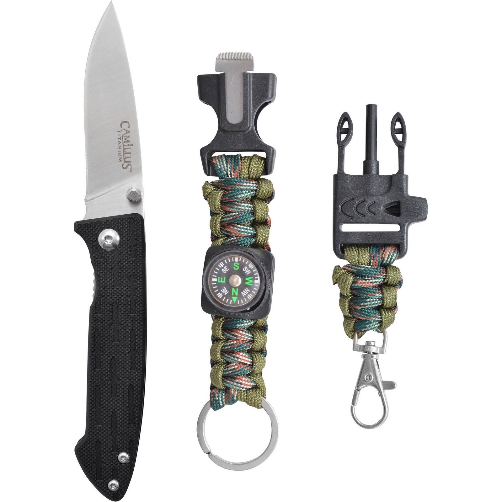 Camillus Nimble 6.5″ Survival Knife Set Keychain Whistle Compass Firestarter
