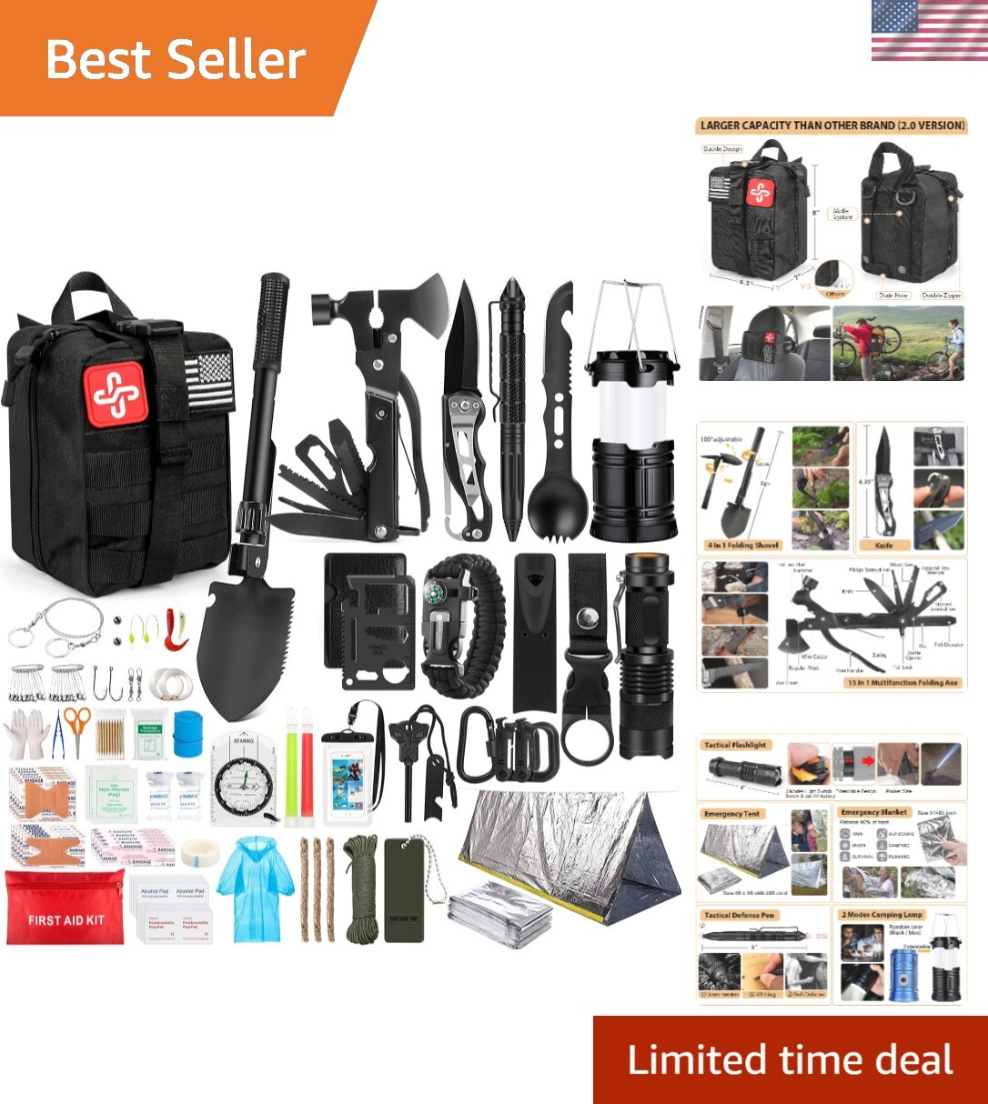 Survival Kit, 250Pcs Survival Gear First Aid Kit with Molle System Compatible…
