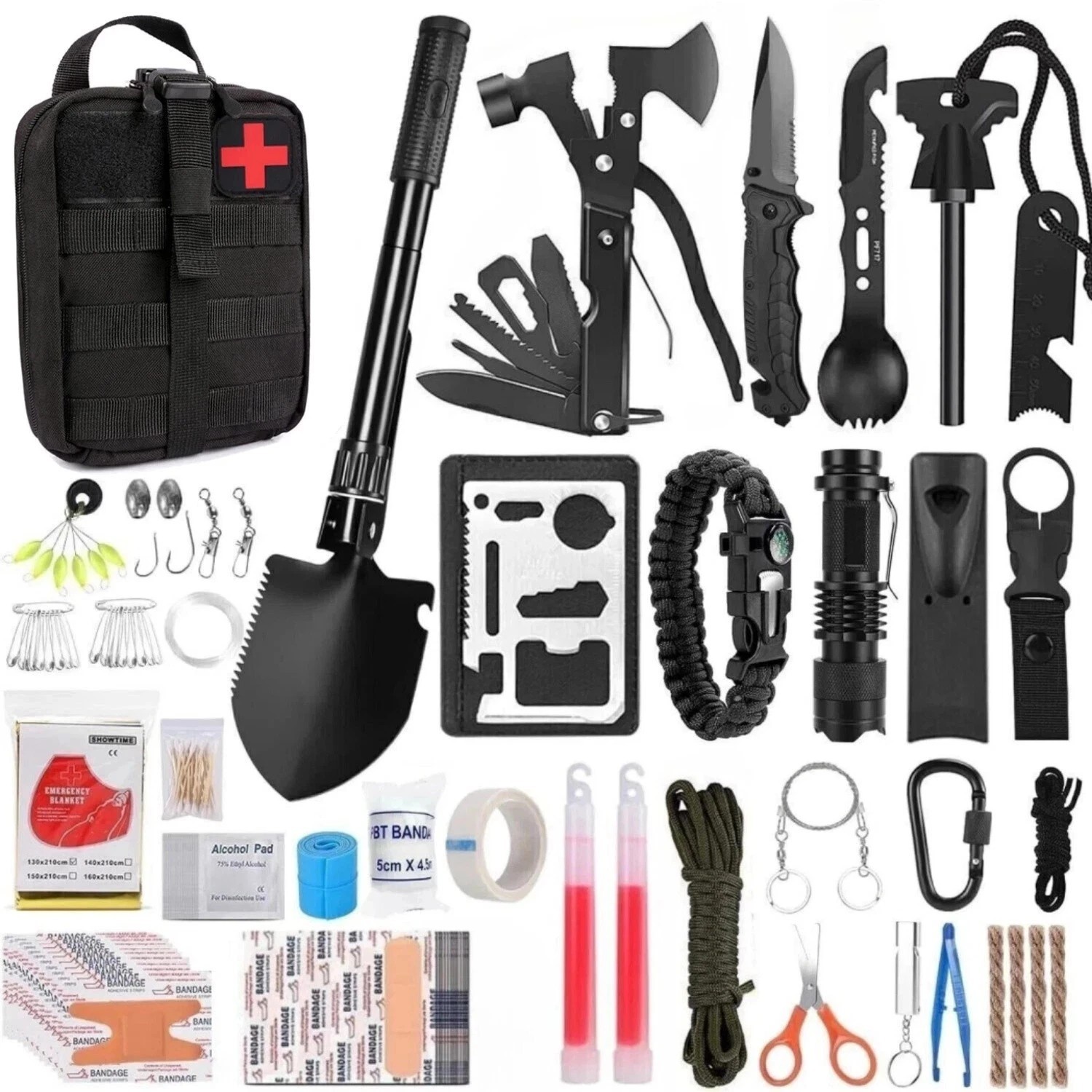 142-Piece Survival & First Aid Kit – Emergency Bugout Bag with Professional Gear