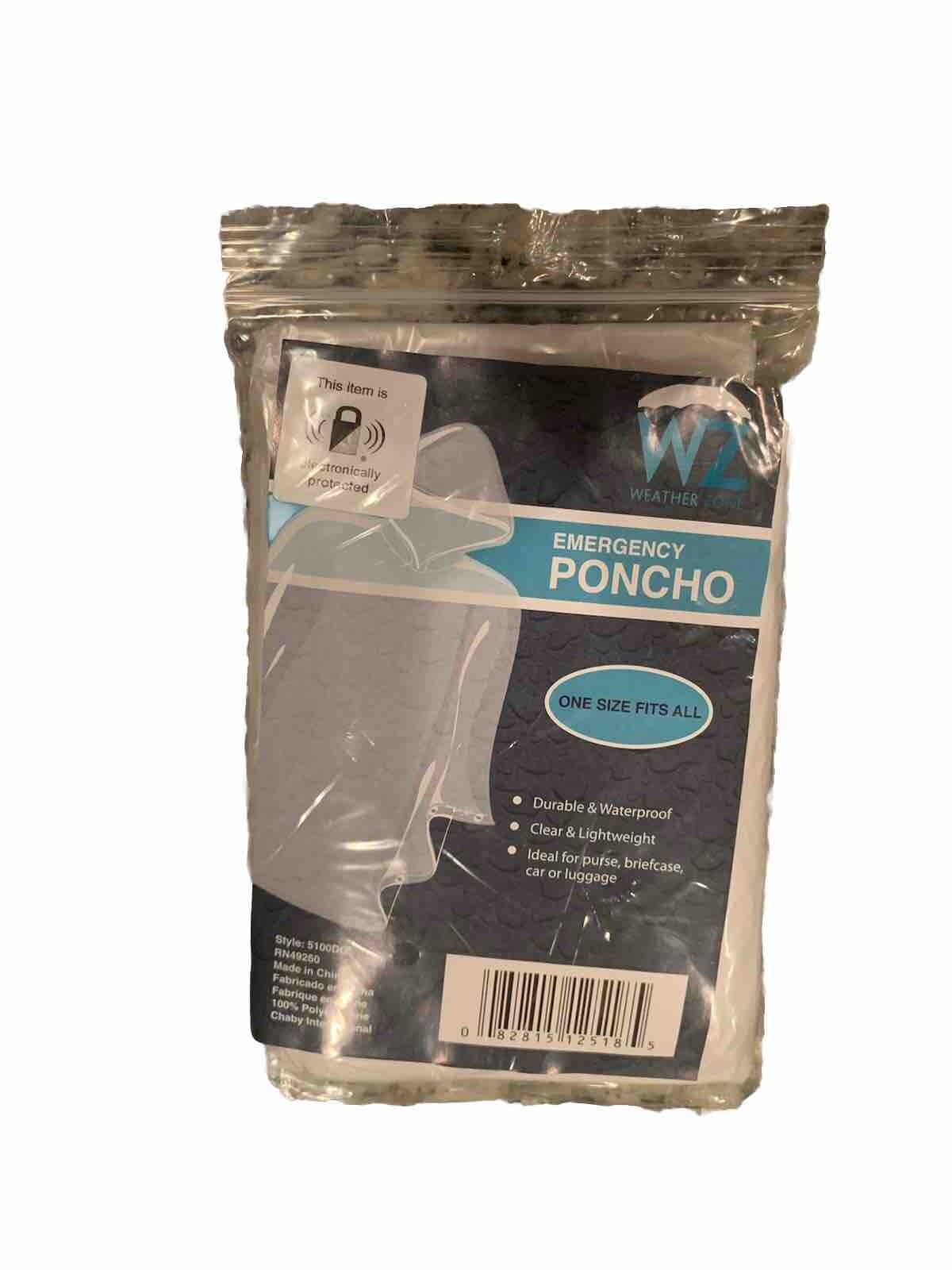 Weather Zone Emergency Rain Poncho One Size Fits All Clear & Light Weight NIP