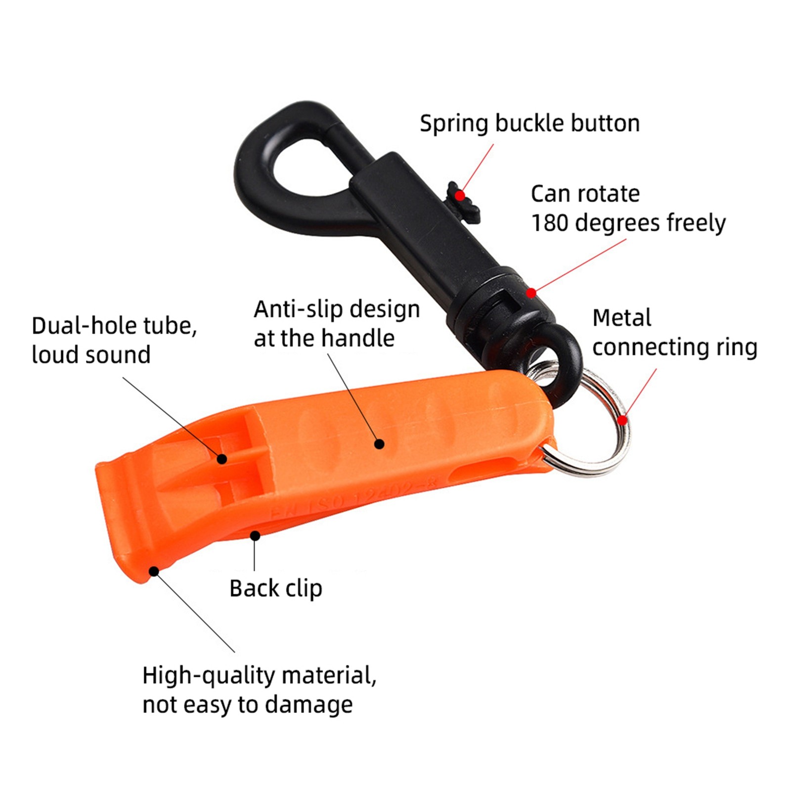 2pcs Emergency Whistle Safety Survival Whistle Signaling Whistle With Hook WITZ