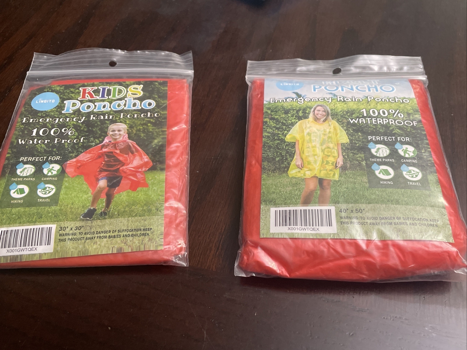 Hooded Packable Emergency Rain Poncho Adult & Child Sizes Waterproof Camp/Sports
