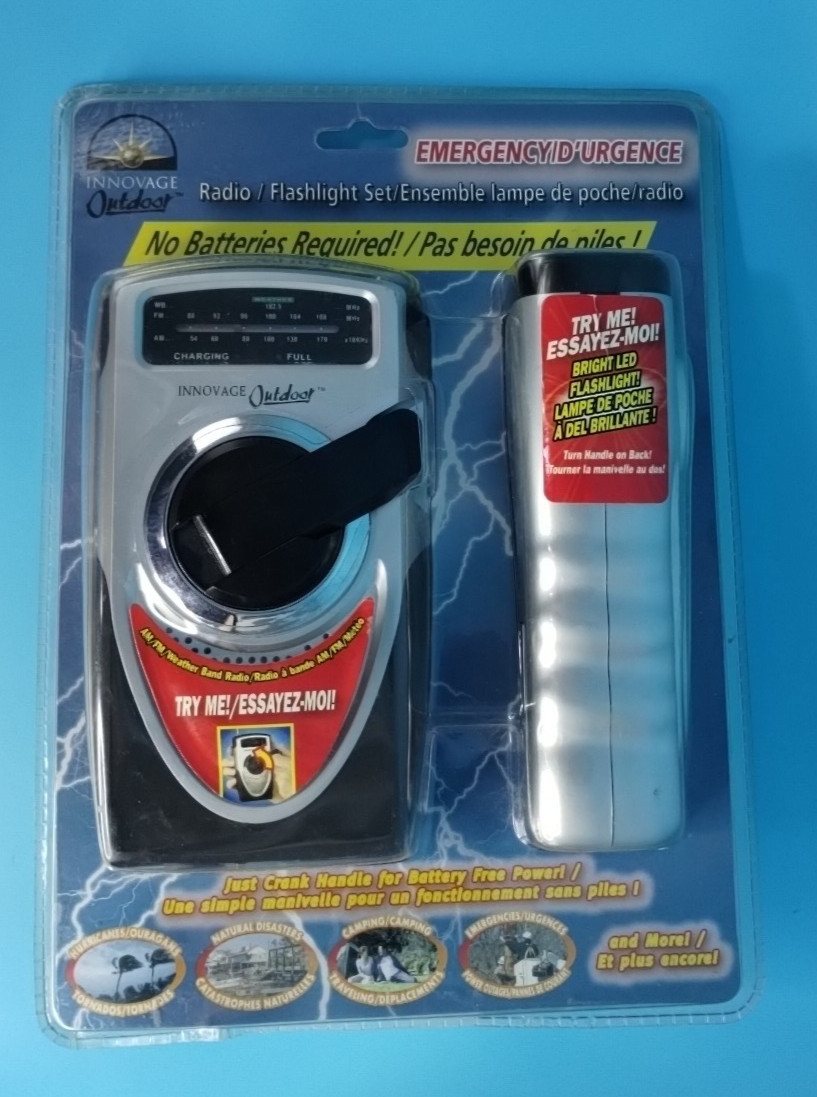 Brand New Innovage Outdoor Emergency Radio/Flashlight Set, No Batteries Required