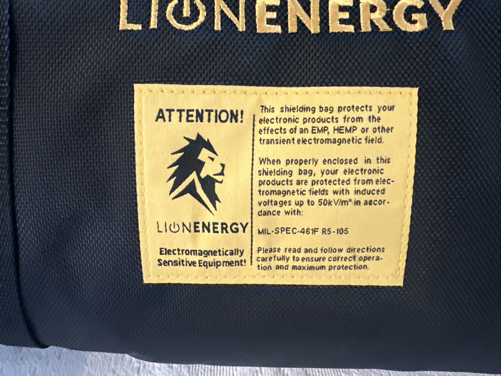 LION ENERGY MIL-SPEC 461-F R5-105 EMP SHIELDING BAG FOR ELECTRONICS – BRAND NEW!