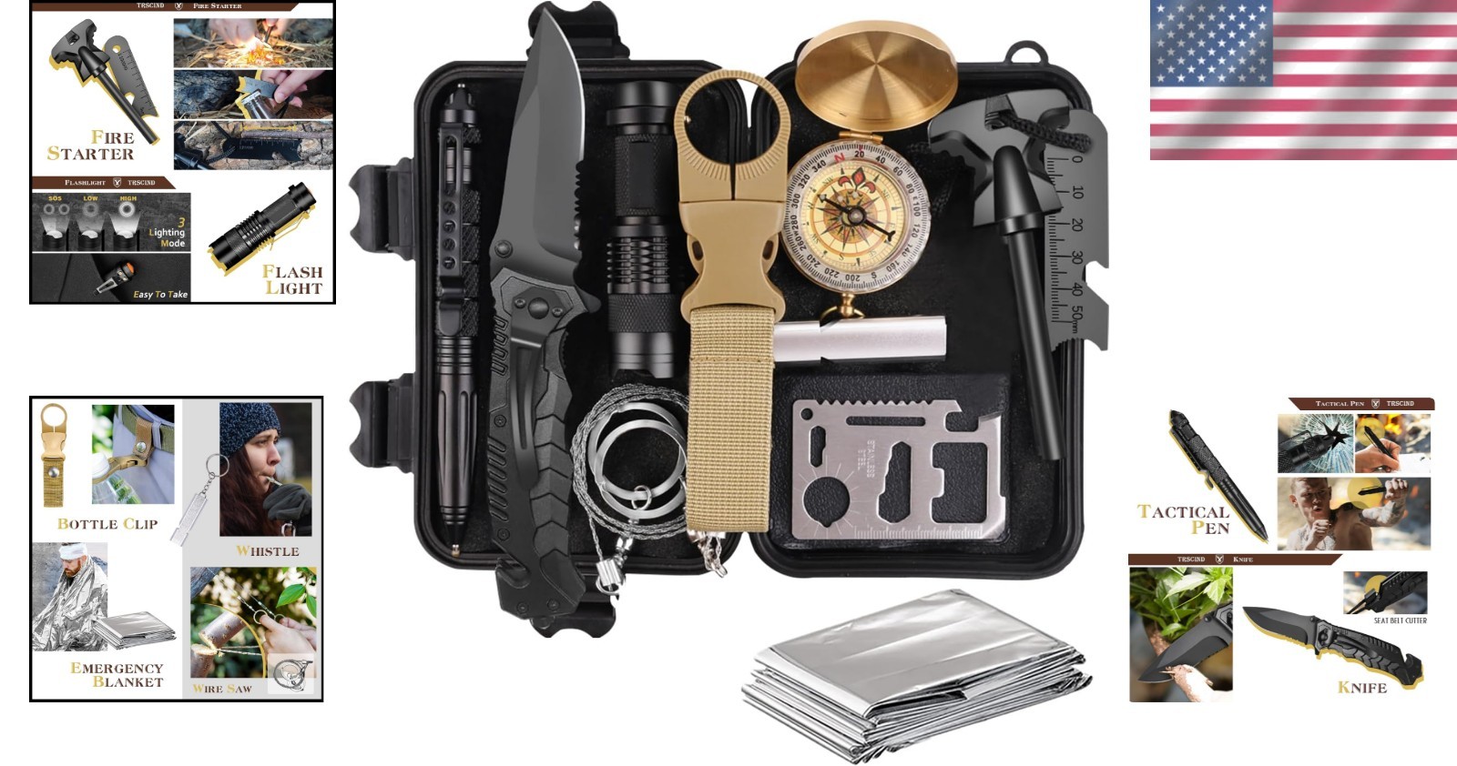 Lightweight and Durable 14 in 1 Survival Kit – Essential Gear for Adventurers