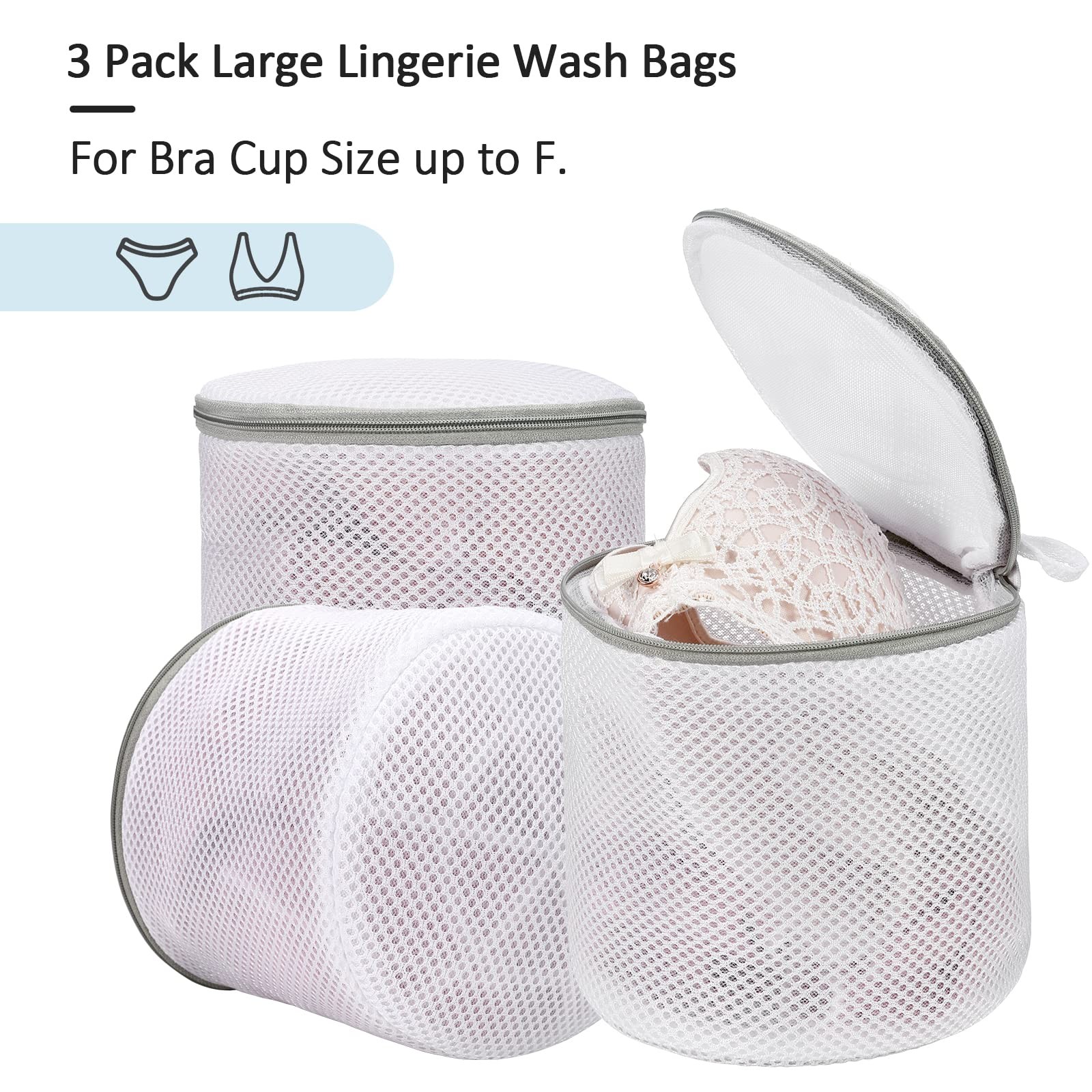 GOGOODA Laundry Mesh Bag Bra Wash 3 Bags, White with Pink Pattern