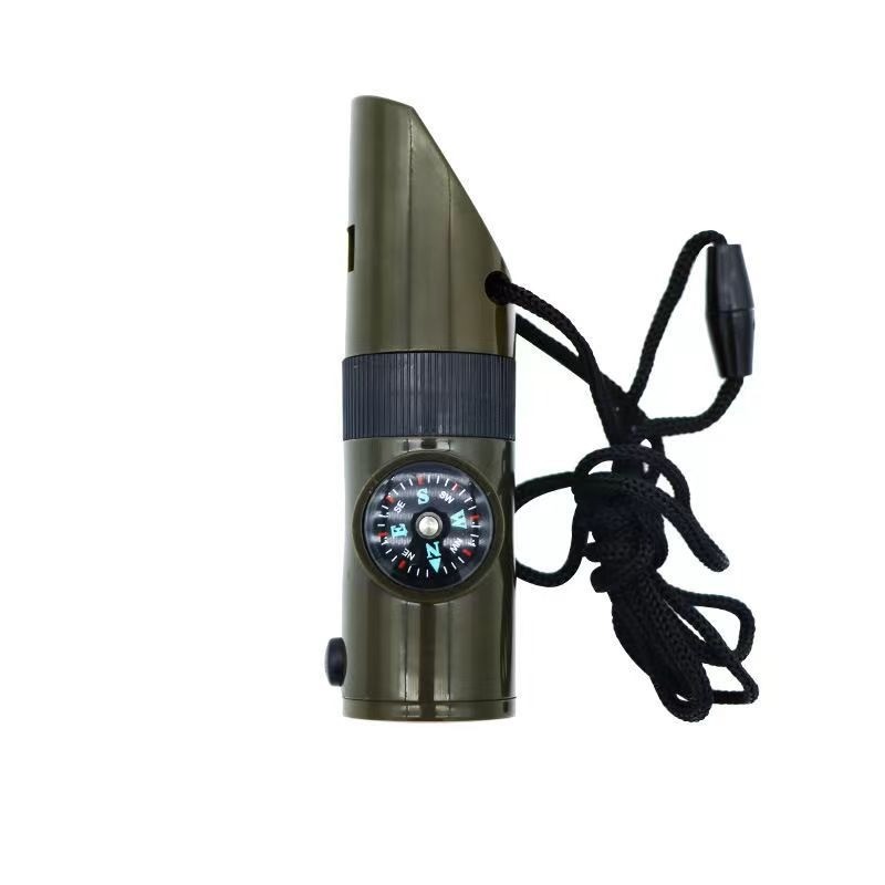 7-In-1 Emergency Survival Whistle Compass Thermometer LED Flashlight Magnifier