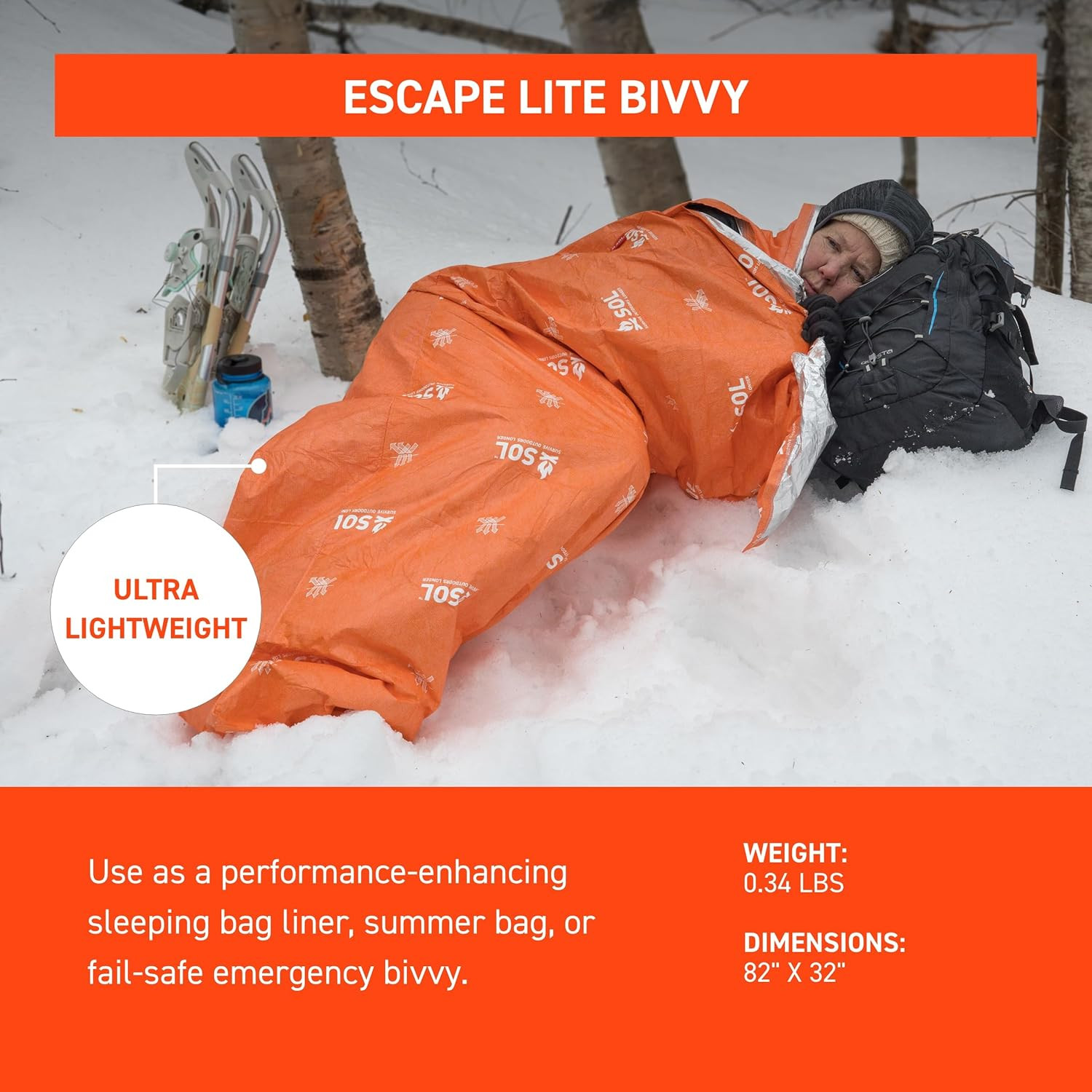SOL Escape Lite Bivvy – Reflects up to 70% Body Heat – Waterproof Emergency Blan
