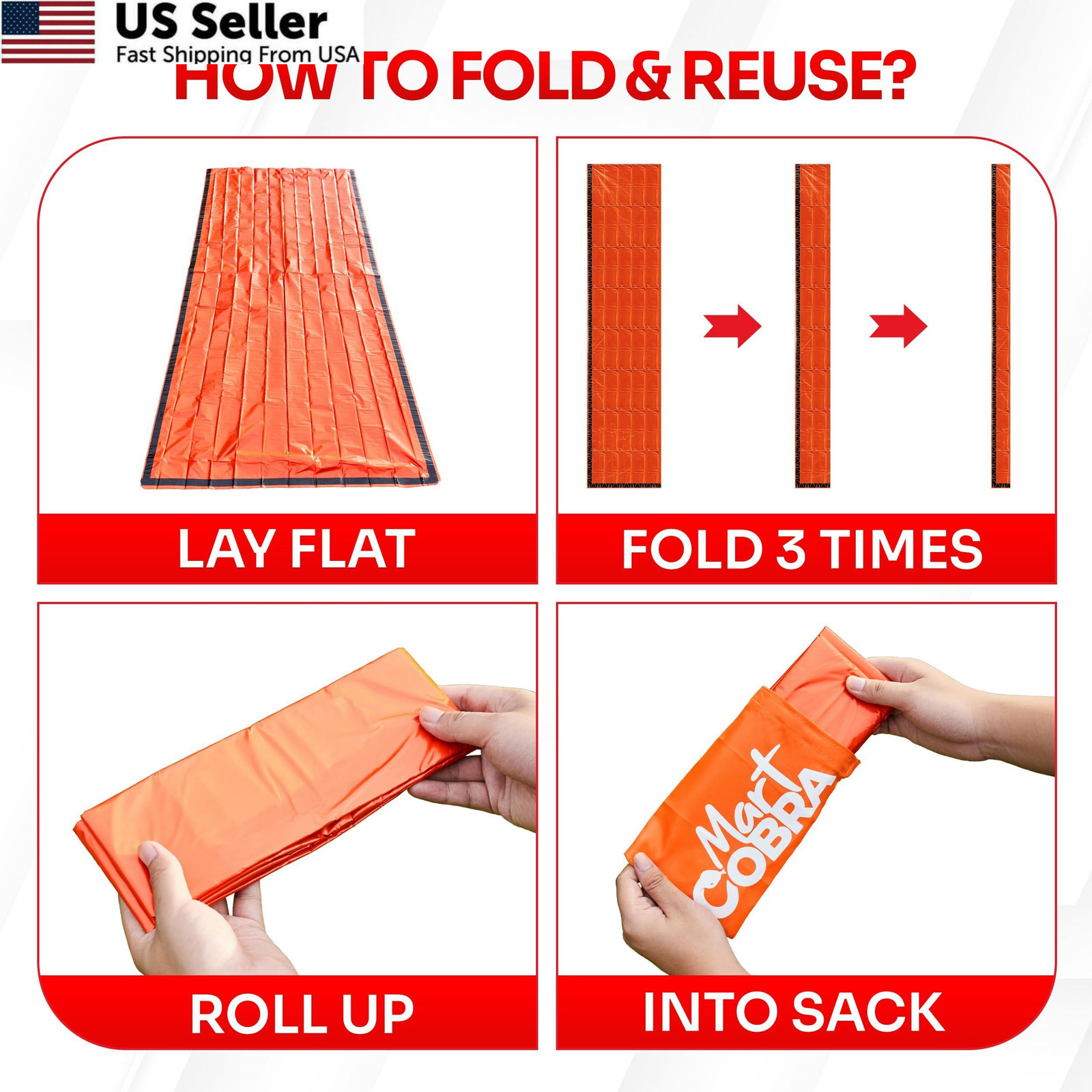 Emergency Sleeping Bag 1 Pack | for Survival Gear and [1 Pack], Orange