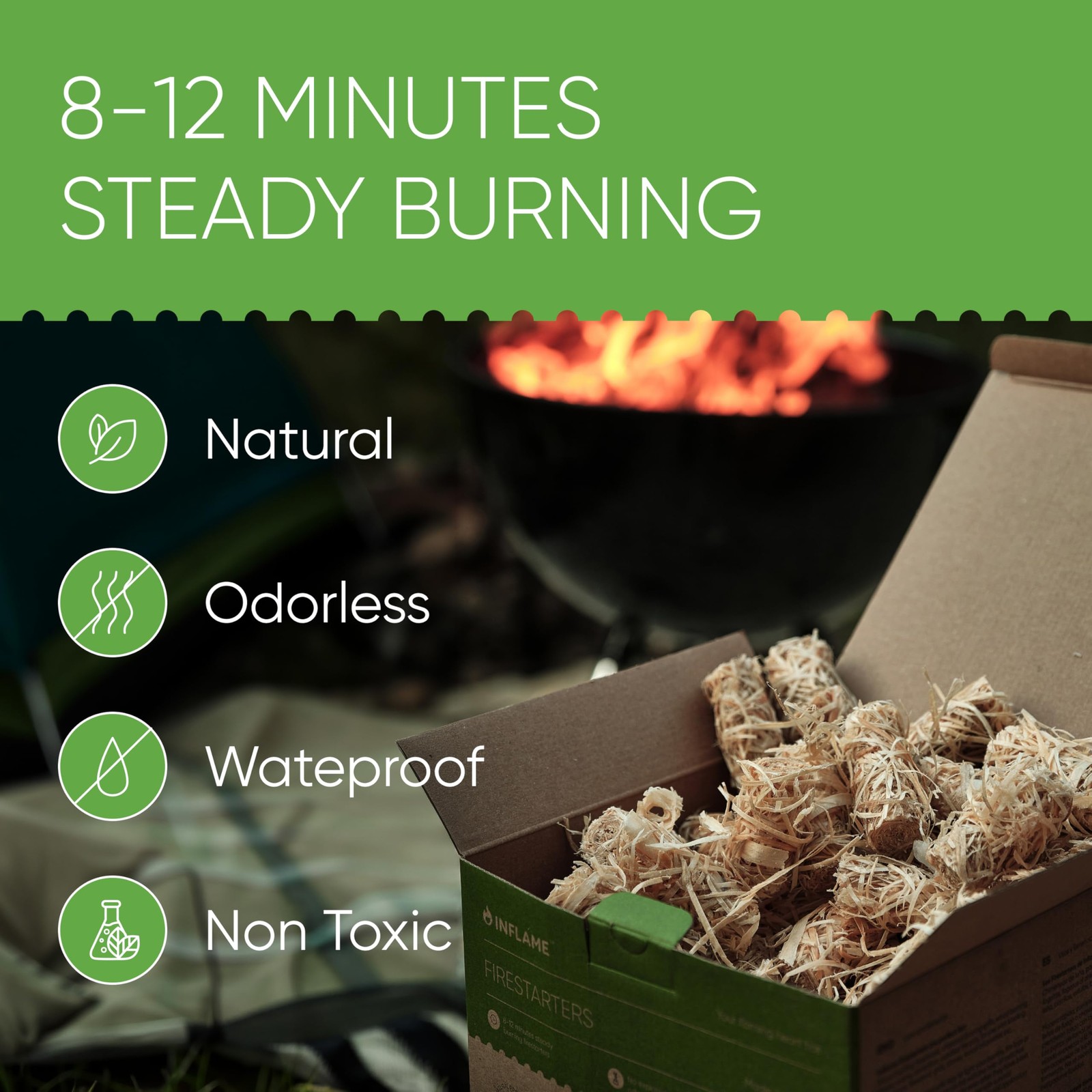 Inflame Fire Starters 130 pcs for Campfires, Grill, 130 pieces