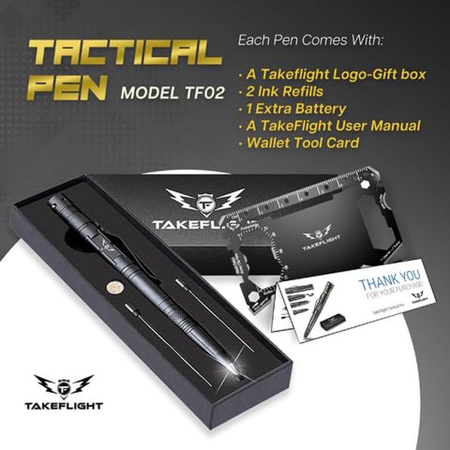 Tactical Pen with Flashlight – Multitool EDC Pen with Glass Breaker & Bott