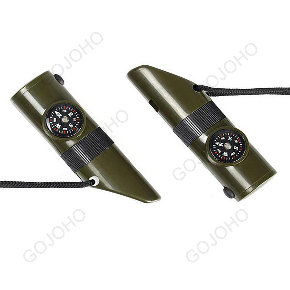 7 in 1 Military Emergency Survival Whistle Kit Compass Thermomet Tools LED Light