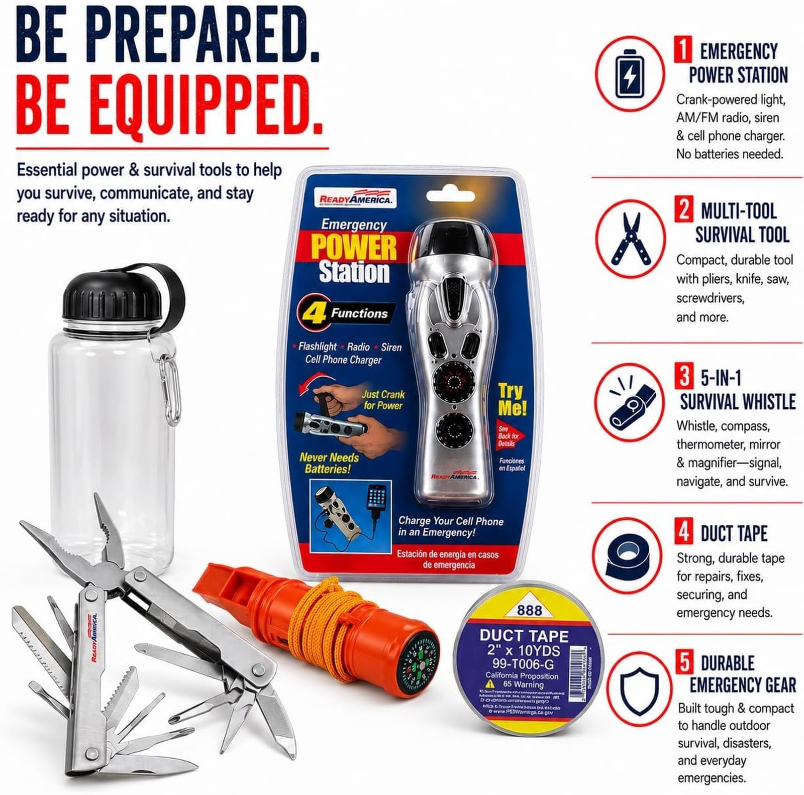 72 Hour Emergency Kit for 2 People Backpack First Aid Food Water Power Station