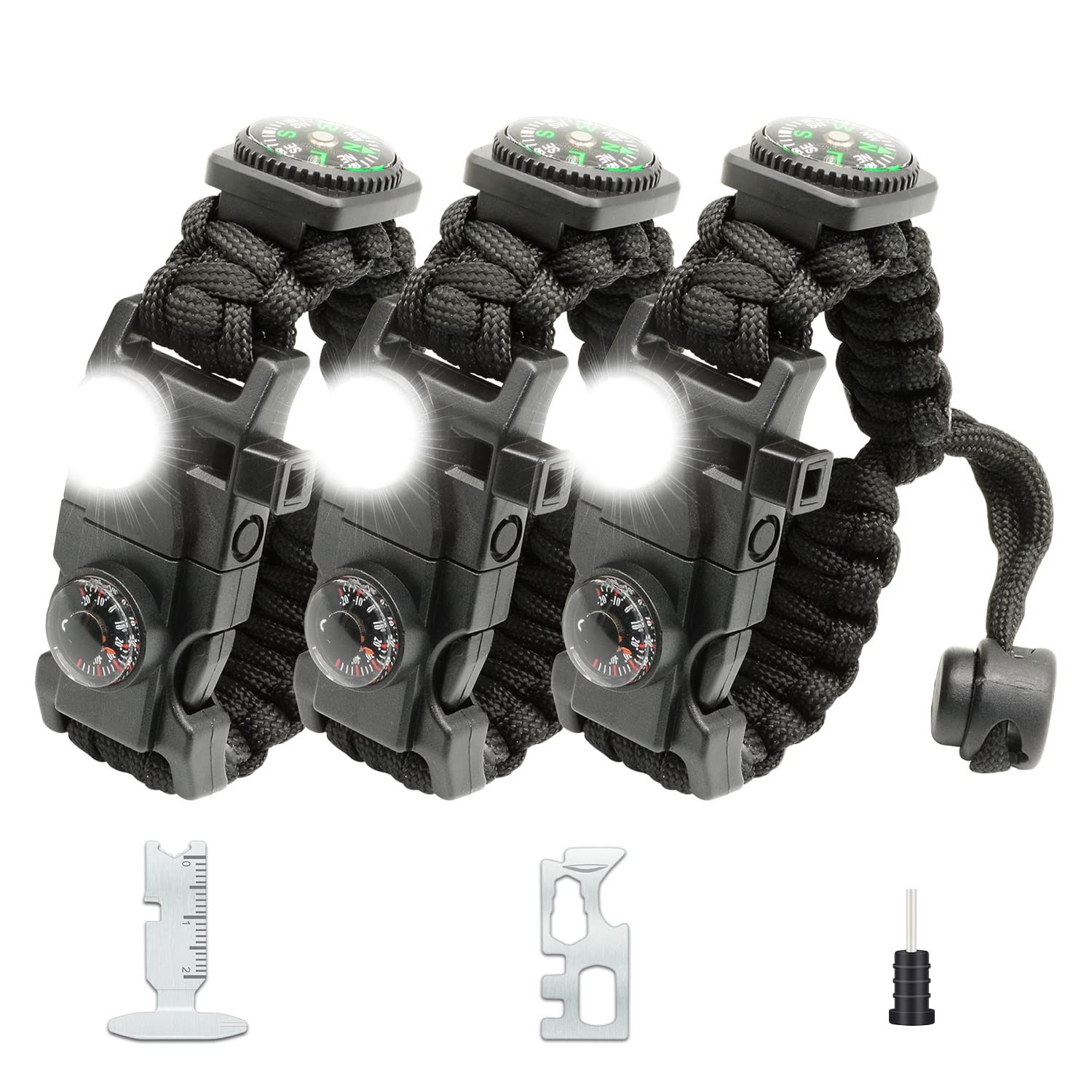 20 in 1 Paracord Bracelet, Adjustable Gear Kit with SOS Light, Fire Starter, …