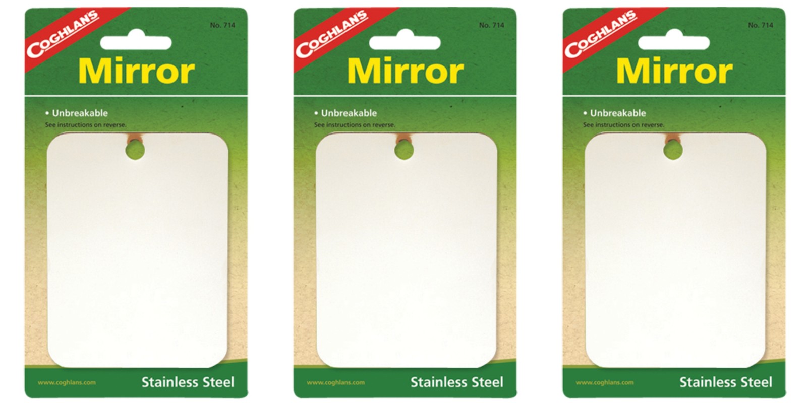 Coghlan’s Stainless Steel Mirror Unbreakable Compact Survival Camping (3-Pack)