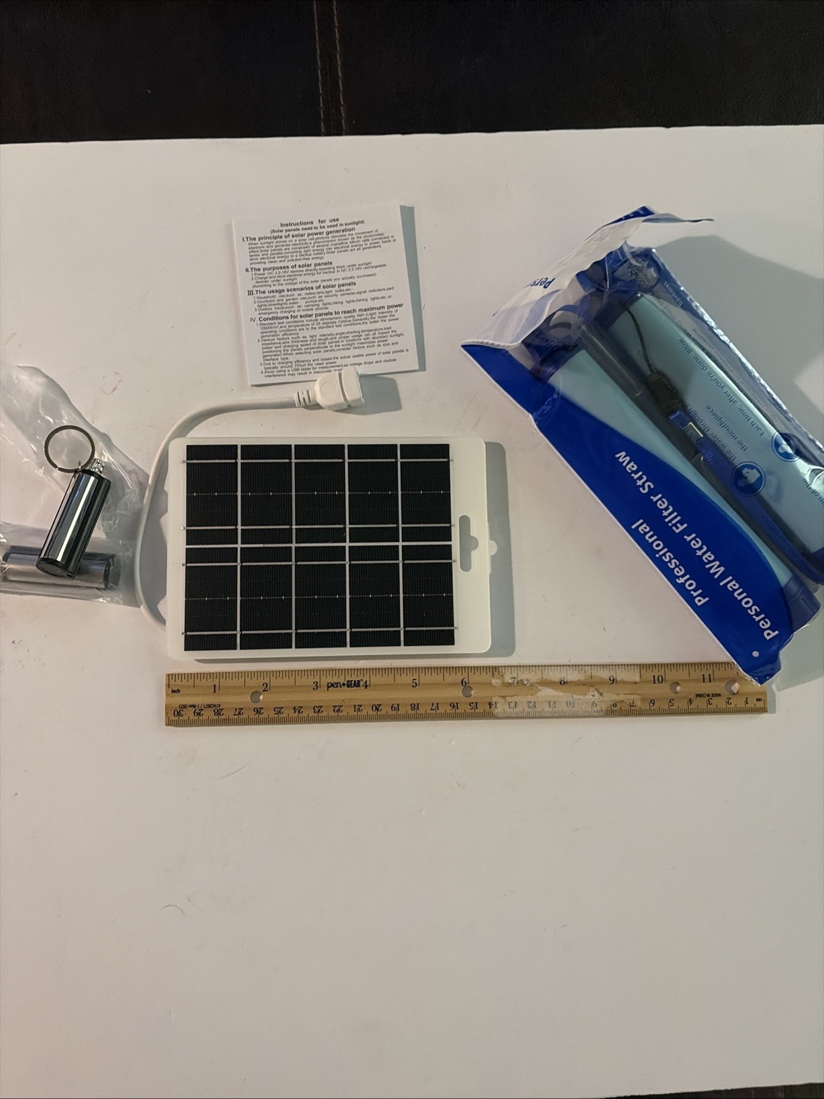 Survival Kit 2 Fire Starters Small Solar Panel Dc3.2 18v And 2 Water Filter Stra