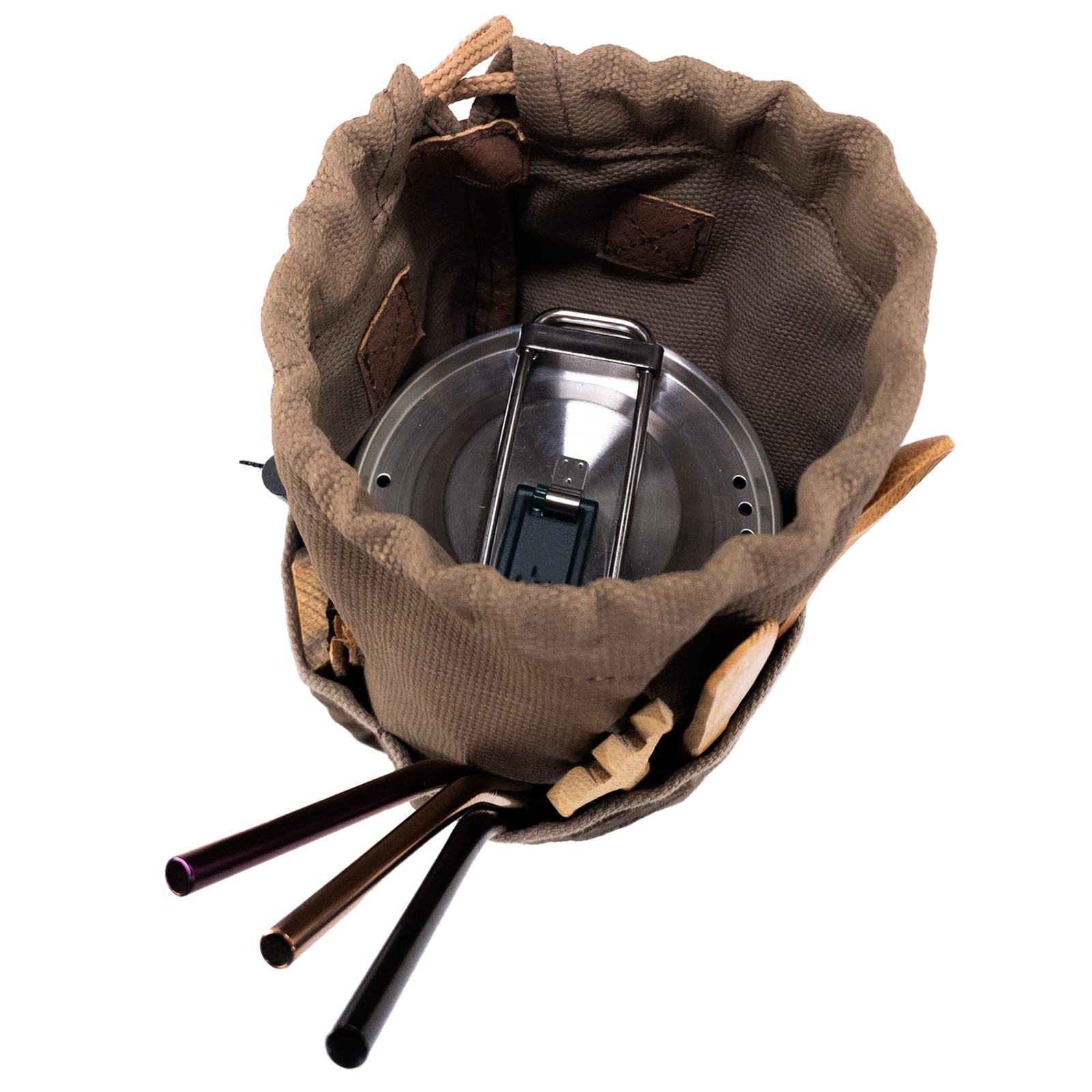 , Camping Bag for Cooking Pot, Handmade from Waxed Canvas and Full Grain Leat…