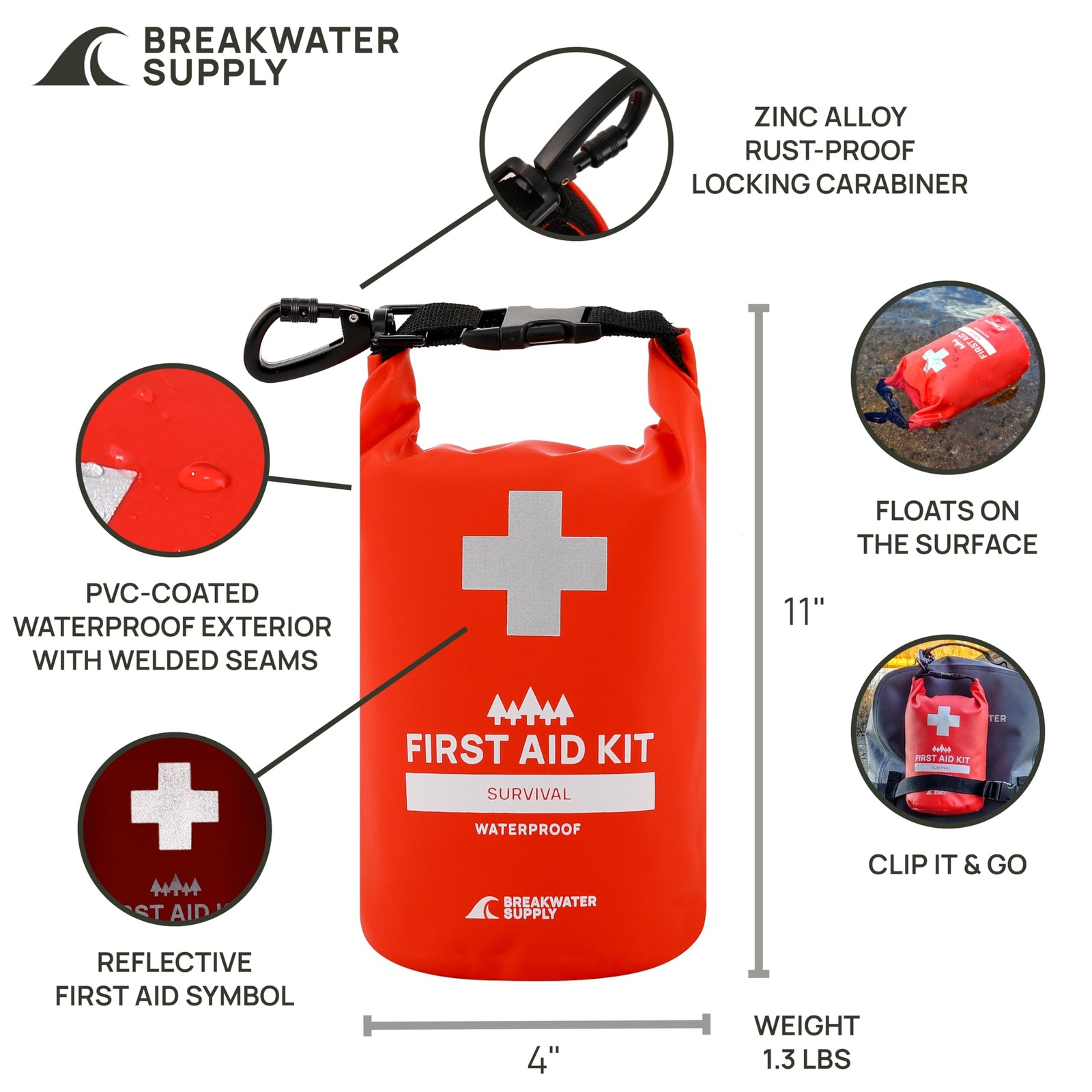 Breakwater Supply™ Waterproof Survival First Aid Kit, 101 Piece AFAK Emergency