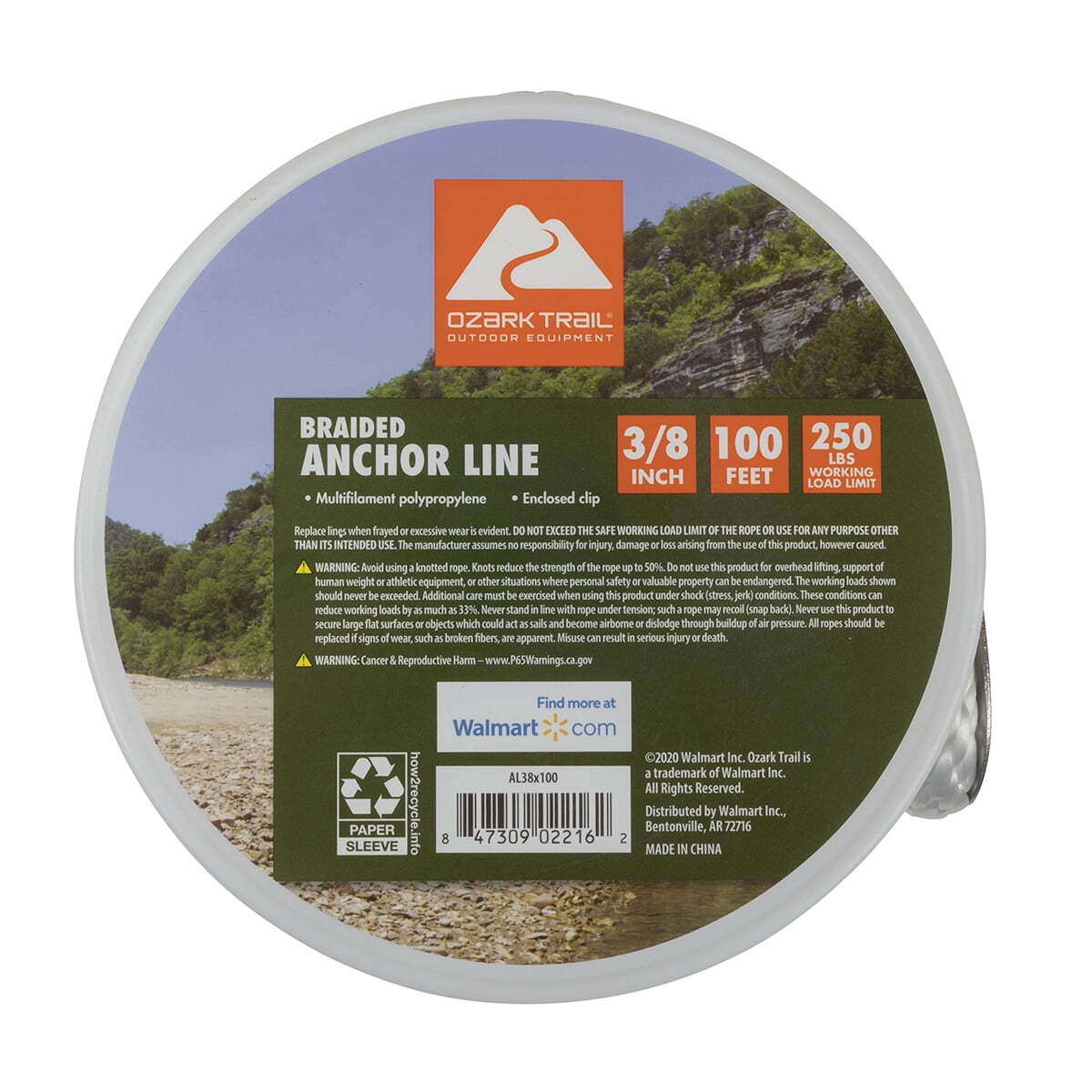 Ozark Trail 3/8″x100′ Nylon Braided Marine Anchor Line 100 Foot Length.