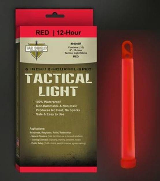 Tac Shield Tactical 12 Hour Light Stick, Red, 10 Pack 03086R Survival Gear