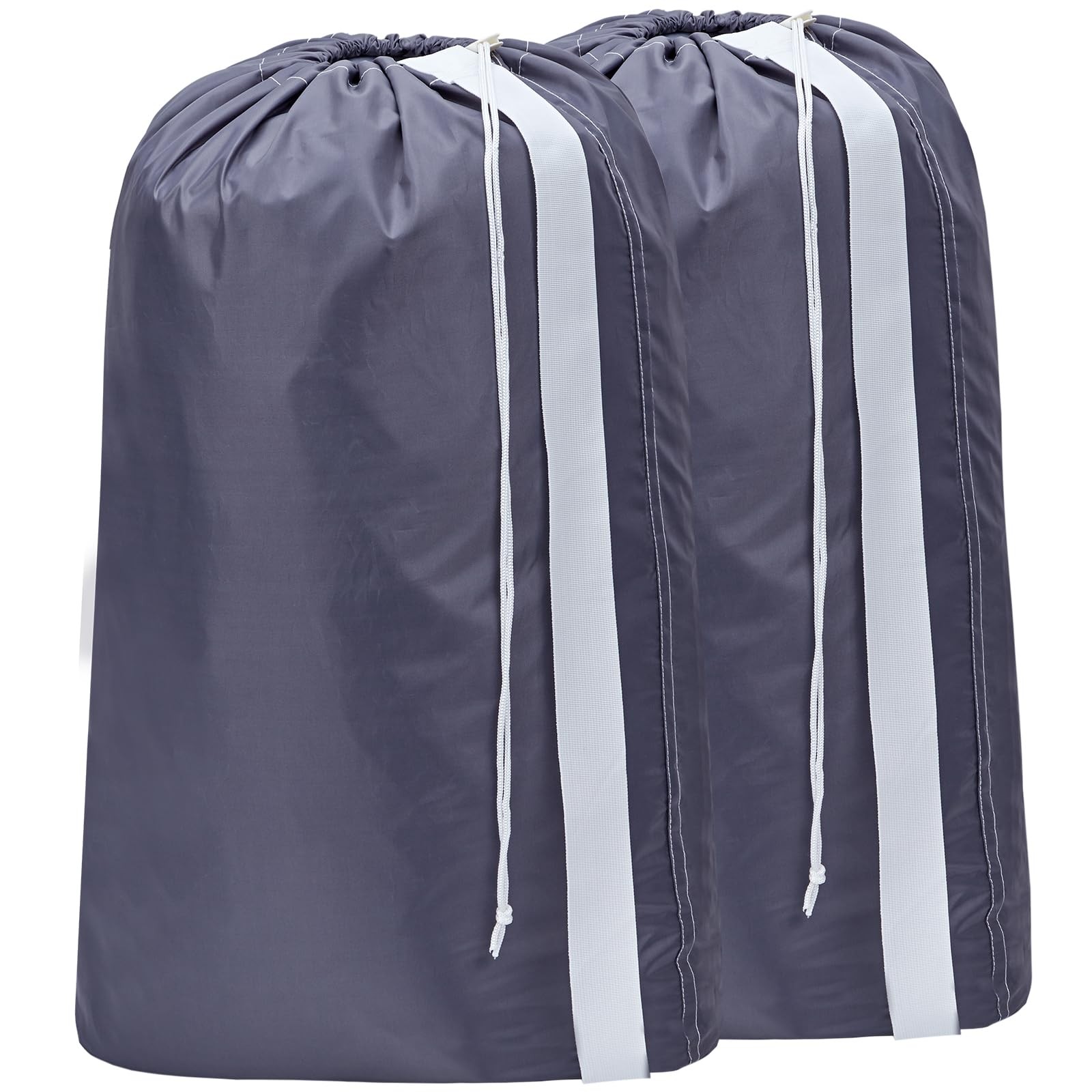 HOMEST 2 Pack XL Nylon Laundry Bag with Strap, Large 2pack, (2 pack) Grey