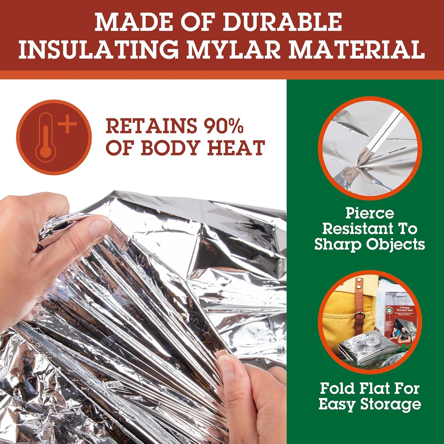 Emergency Thermal Tent -Reflective Mylar Survival Shelter-XL Size Waterproof Lig