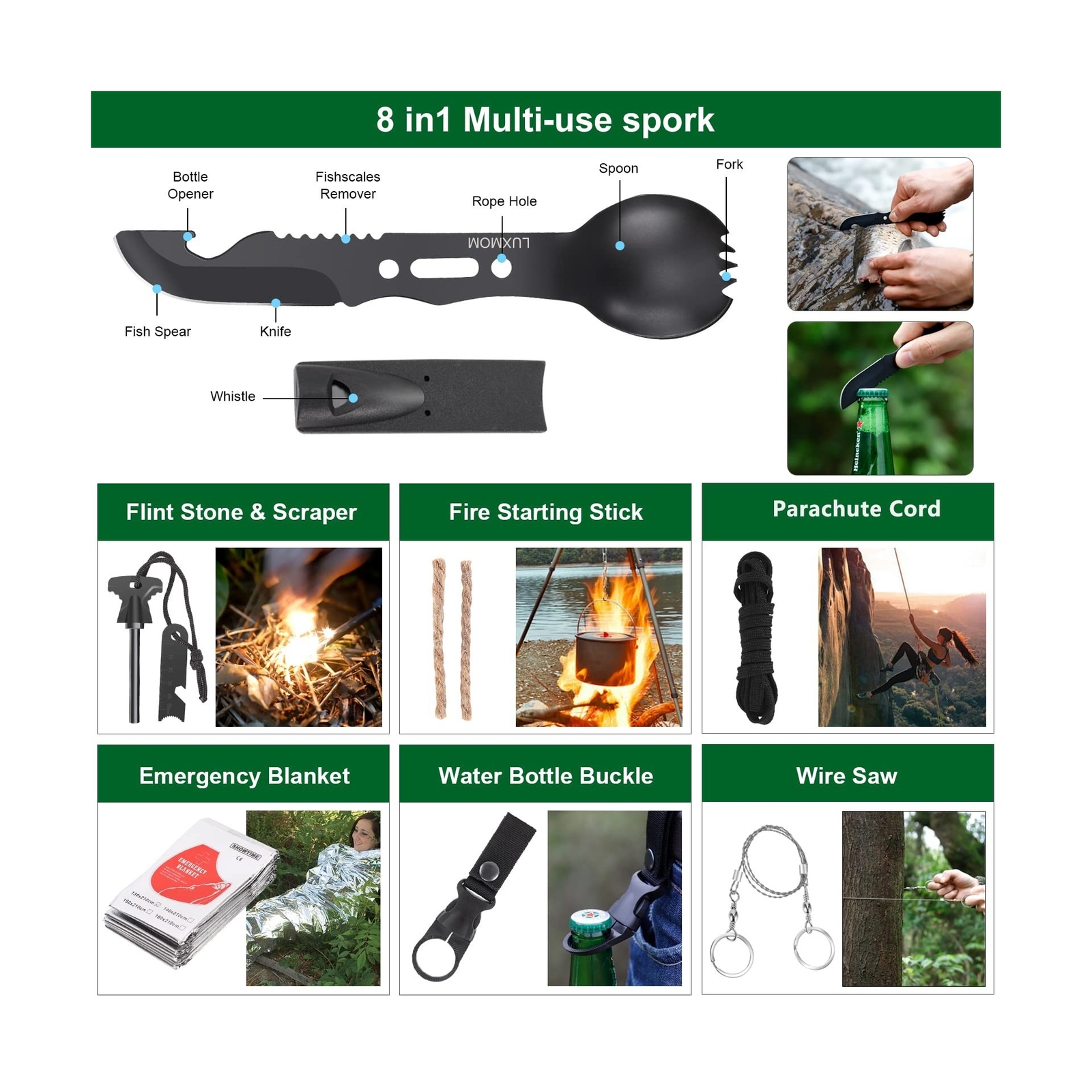 Emergency Survival Kit First Aid Kit, 121Pcs Tactical Gear Camping Gear Emerg…