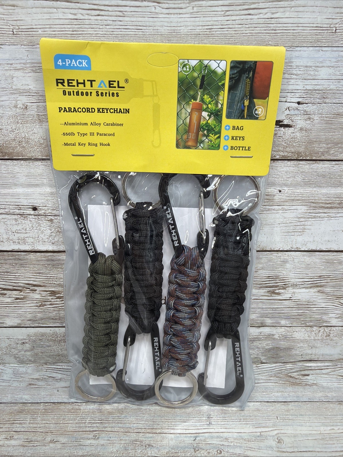 REHTAEL Keychain Paracord Carabiner Military Braided Heavy Duty Black & Camo NEW