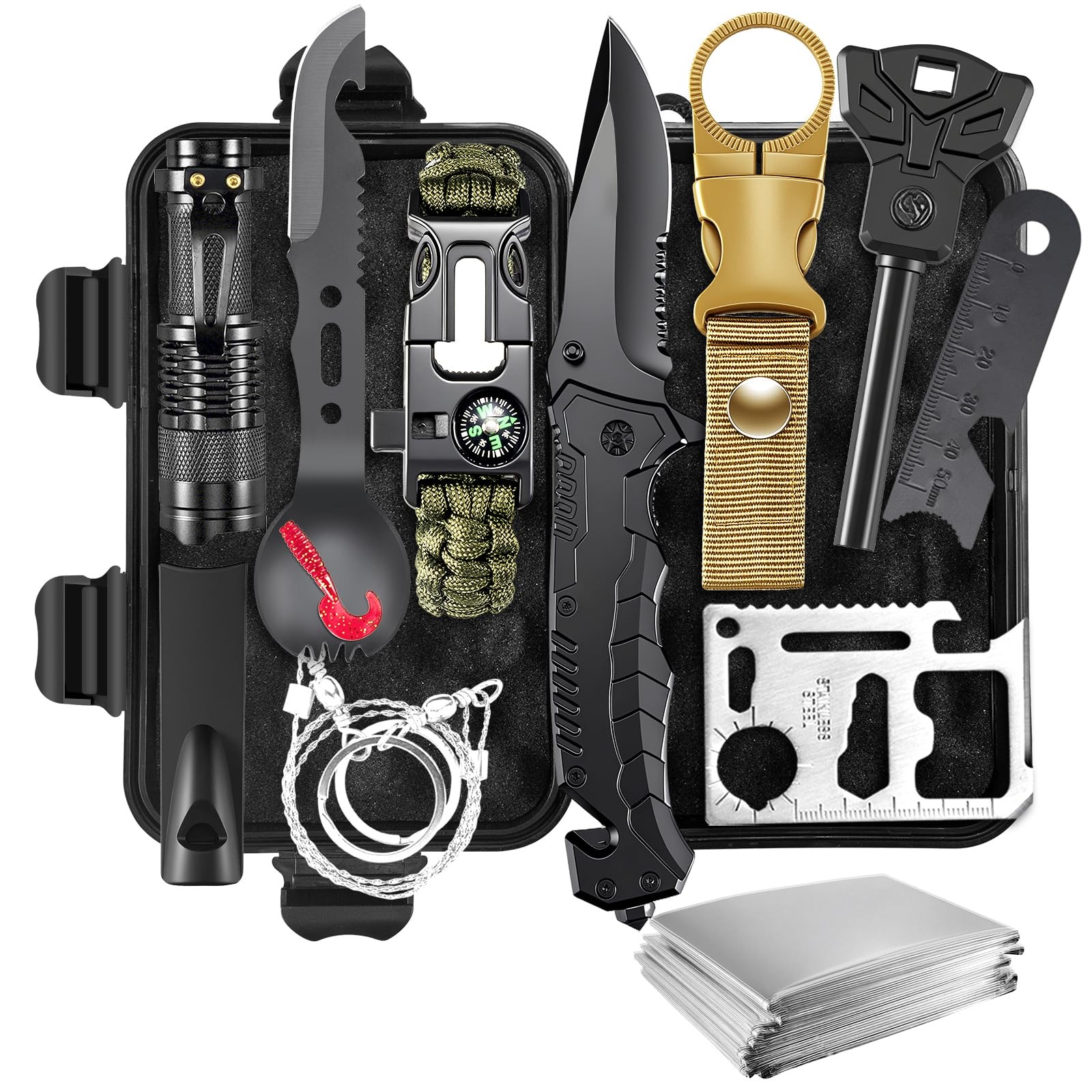 11-in-1 Emergency Survival Kit for Men, Outdoor Gear Camping Large, black