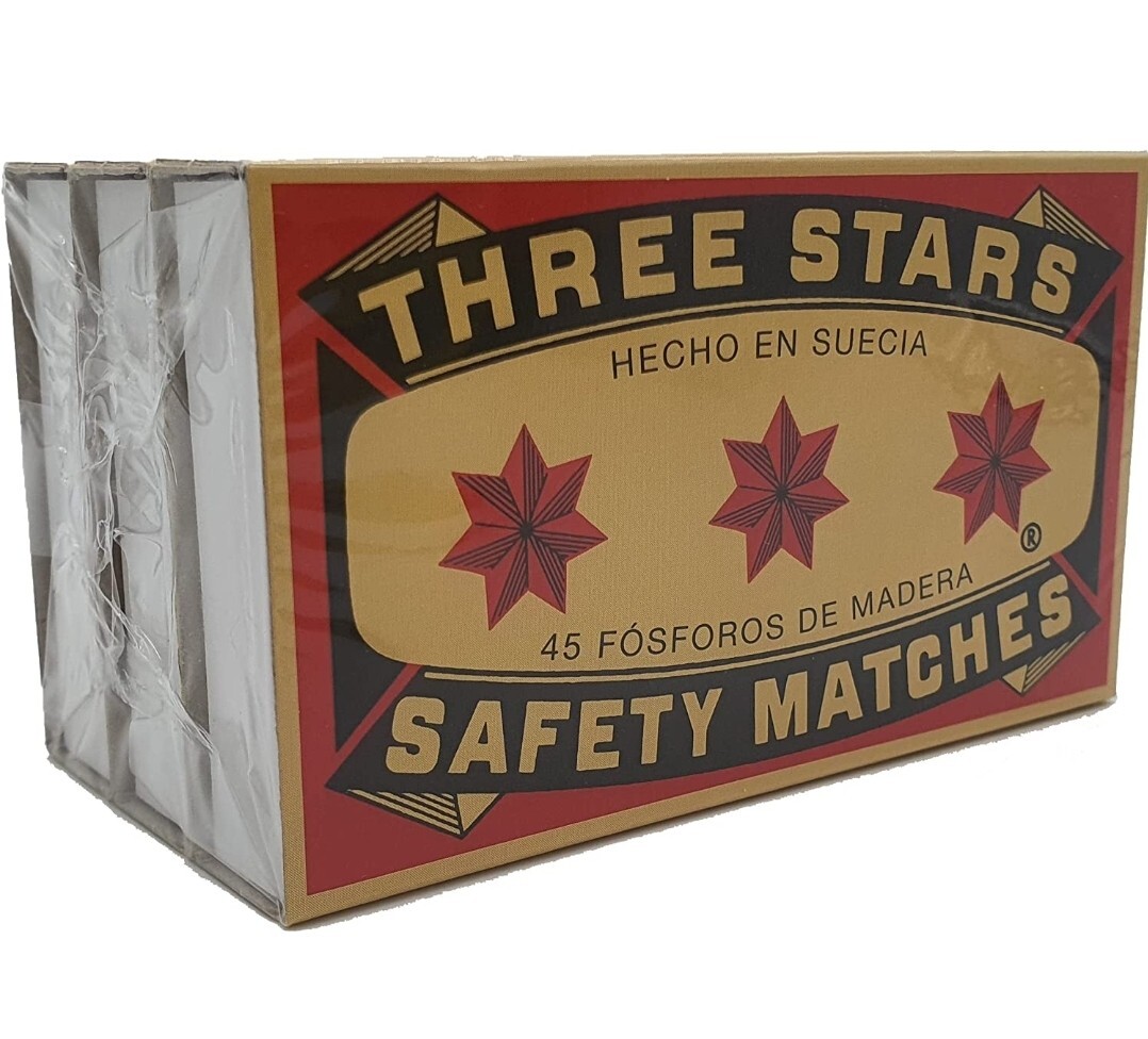 Swedish Match Three Stars Extra Long Safety Matches 6 Packs of 45 Strike each PK