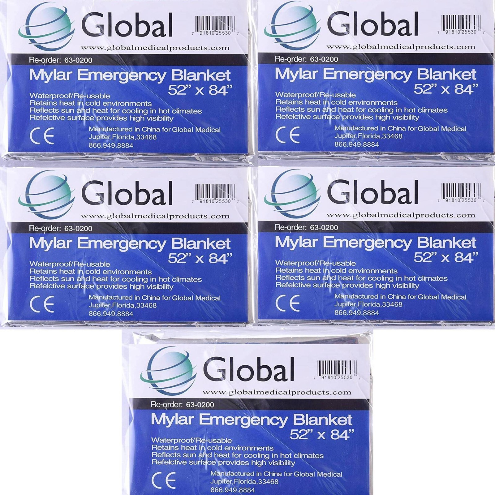 Emergency Rescue Space Thermal Mylar Blankets 54×82 New ! 5 pack Free Shipping !