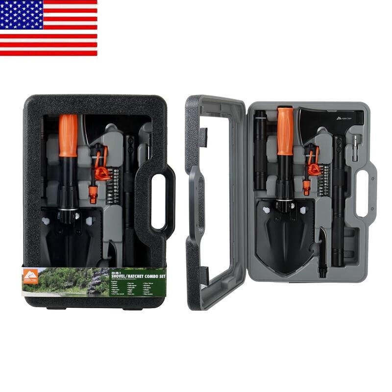 30-in-1 Survival Kit Portable Folding Shovel Multifunctional Camping Tool w/Case